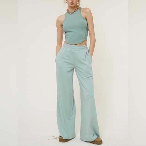 Sage Cotton Wide Leg Joggers NWT